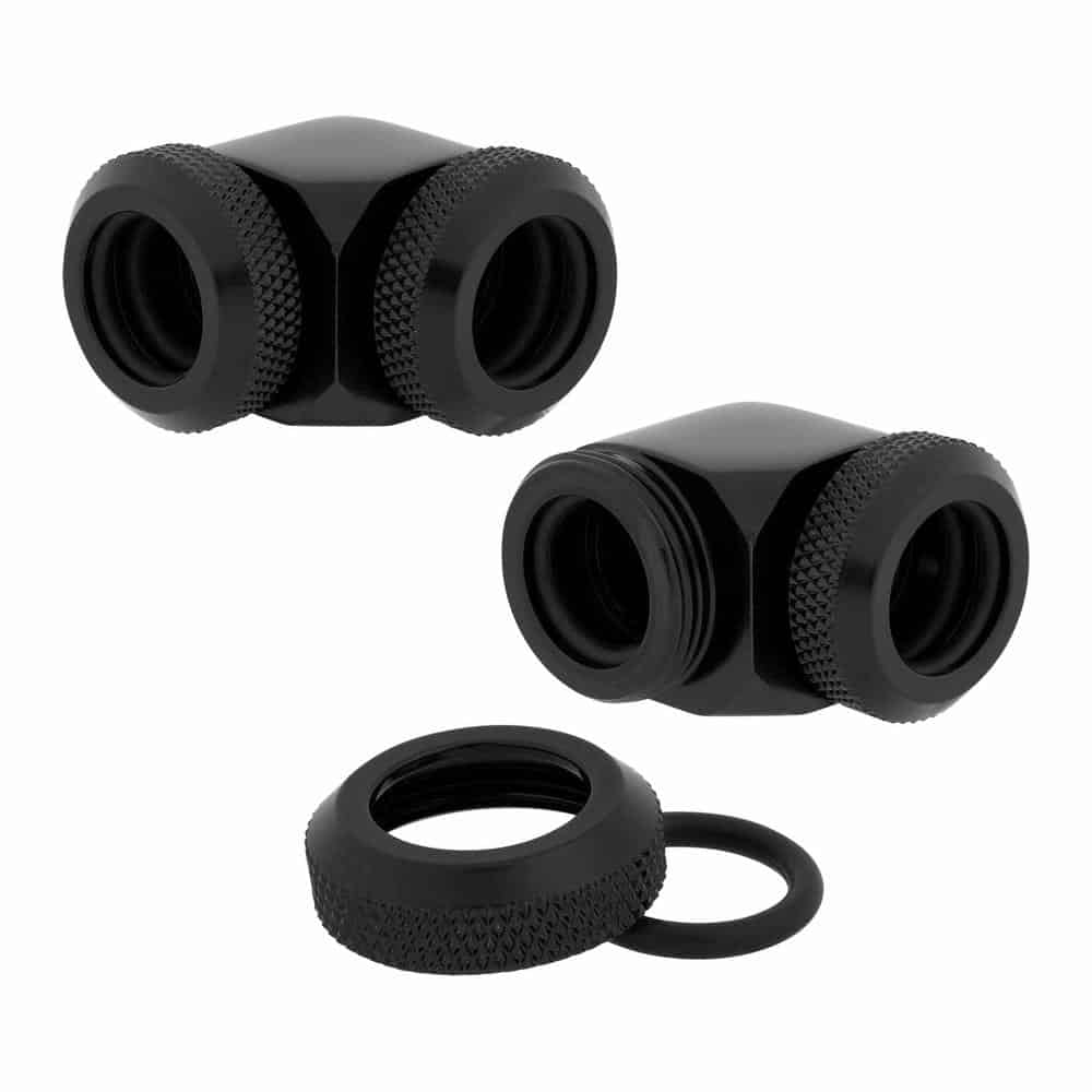 Corsair Hydro X XF Black Brass 12mm Hardline 90° Compression Fittings - Twin Pack